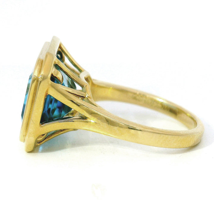 Large Emerald-Cut Blue Topaz Ring - "Manhattan"