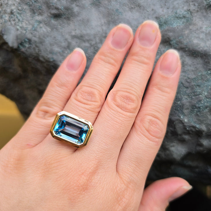 Large Emerald-Cut Blue Topaz Ring - "Manhattan"
