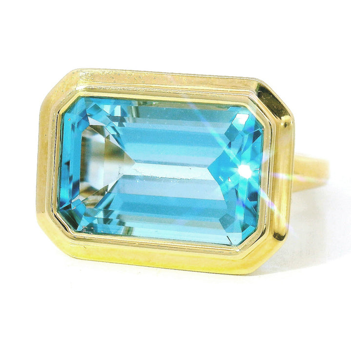Large Emerald-Cut Blue Topaz Ring - "Manhattan"