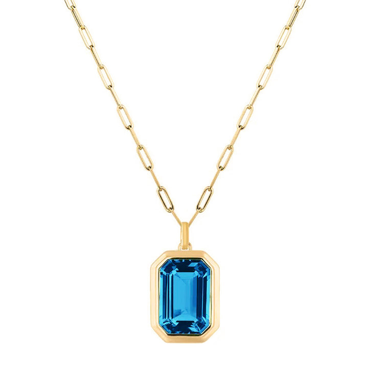 London Blue Topaz & Gold Paperclip Necklace - "Manhattan"