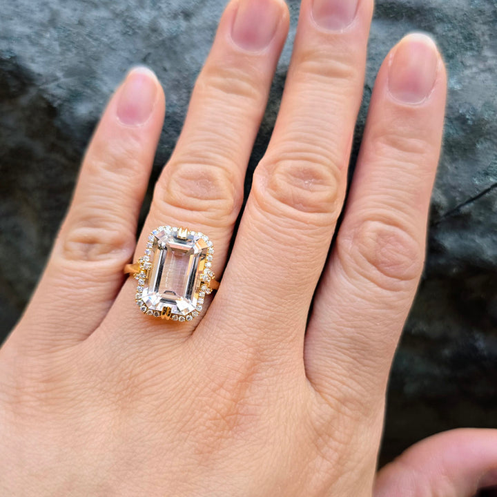 Rock Crystal & Diamond Yellow Gold Ring - "Gossip"