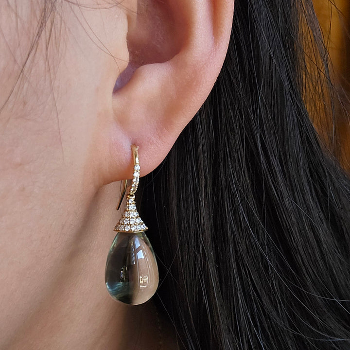 Prasiolite & Diamond Drop Earrings - "Ethereal"