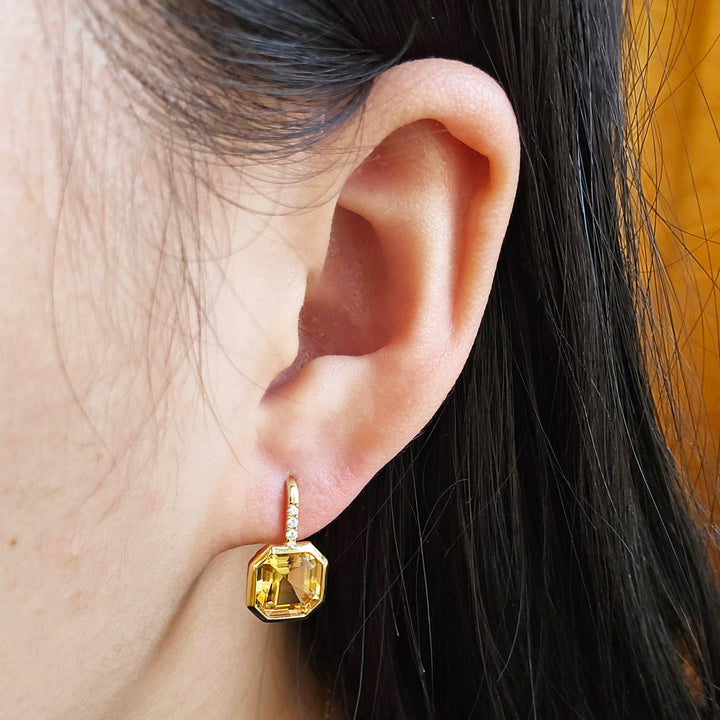 Citrine, Diamond & Gold Drop Earrings - "Gossip"