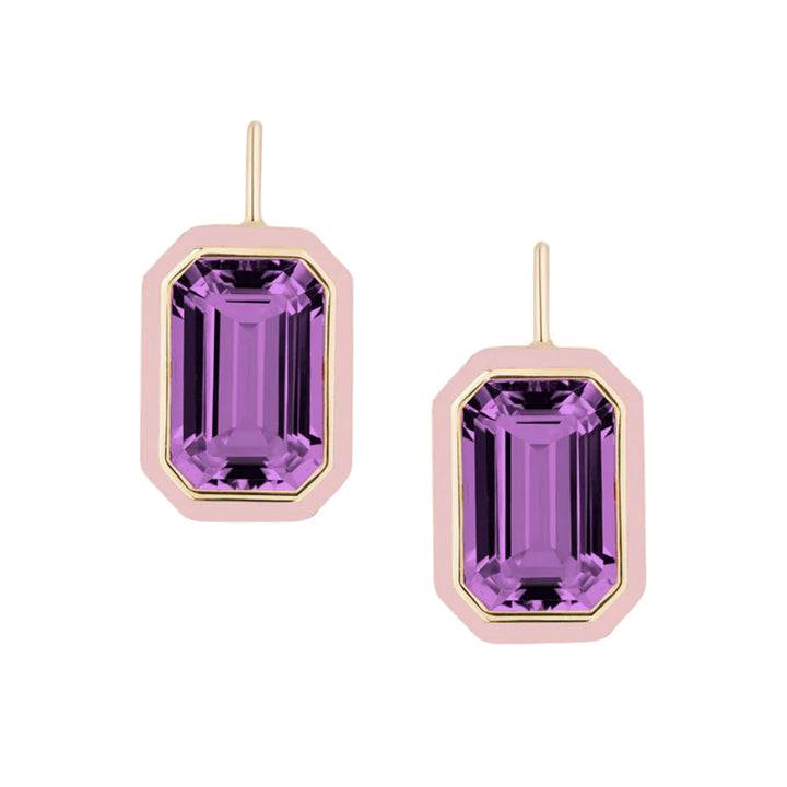 Amethyst, Enamel & Gold Drop Earrings - "Queen"