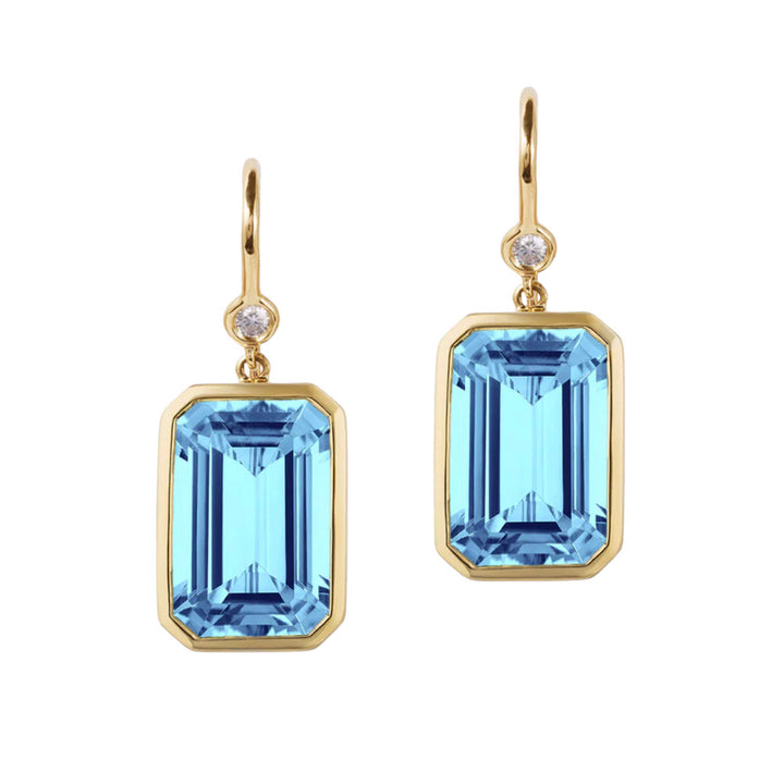 Blue Topaz, Diamond & Gold Drop Earrings - "Gossip"