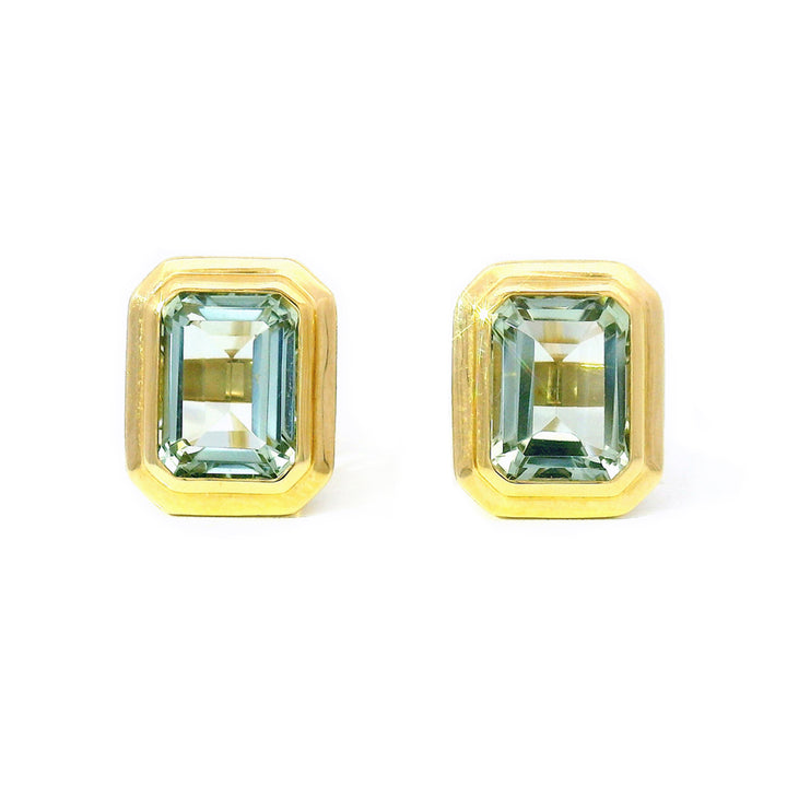 Emerald-Cut Prasiolite & Gold Earrings - "Manhattan"