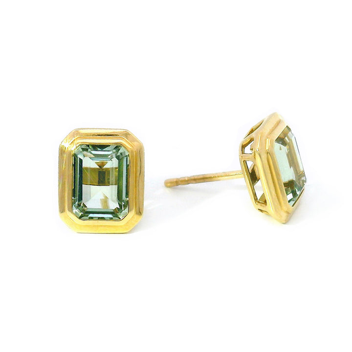 Emerald-Cut Prasiolite & Gold Earrings - "Manhattan"