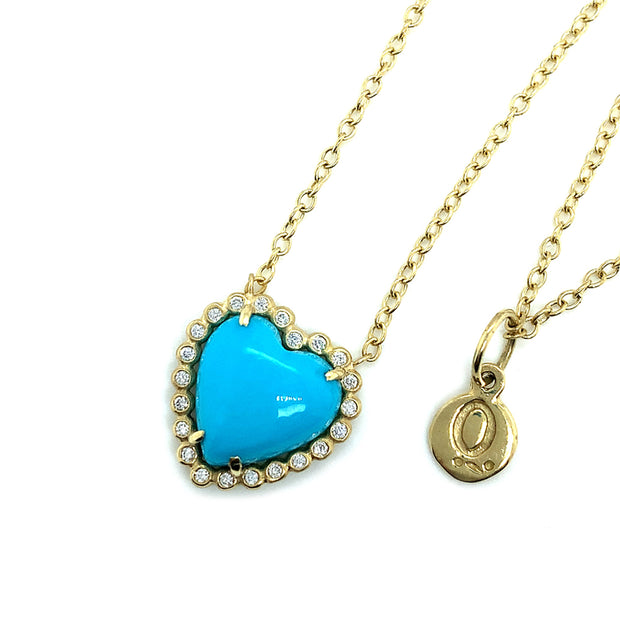 Diamond and Turquoise Heart Necklace- "Sweetheart"