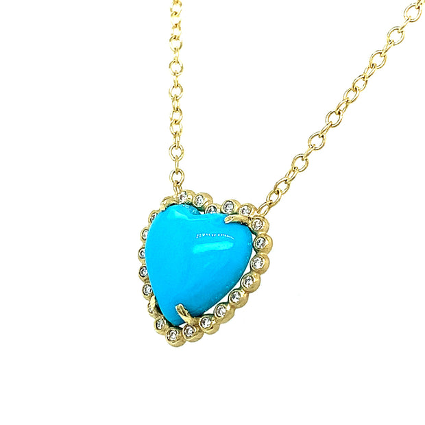 Diamond and Turquoise Heart Necklace- "Sweetheart"