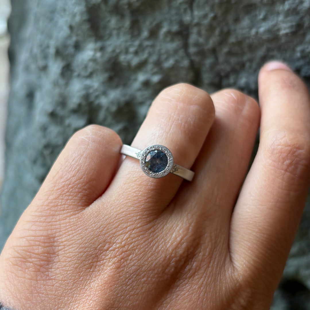 Montana Sapphire & Diamond Engagement Ring - "Etched"