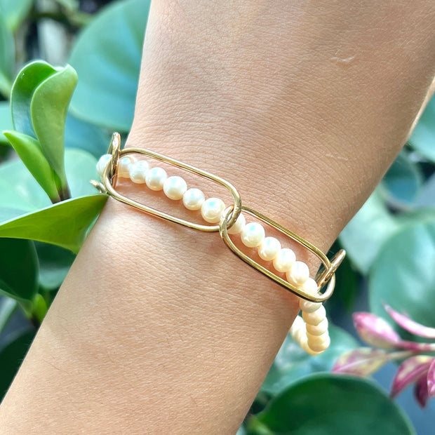 Yellow Gold Plated Bracelet with Intertwined Pearls - "Karen"