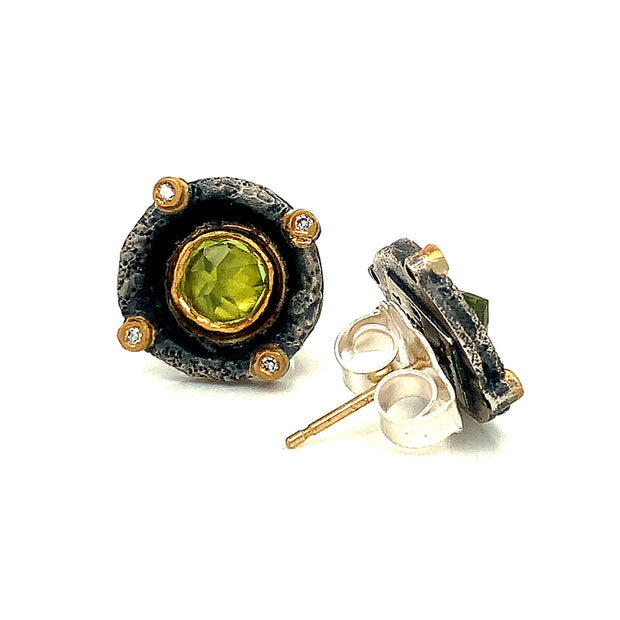 Peridot & Diamond Stud Earrings - "Romanesque"