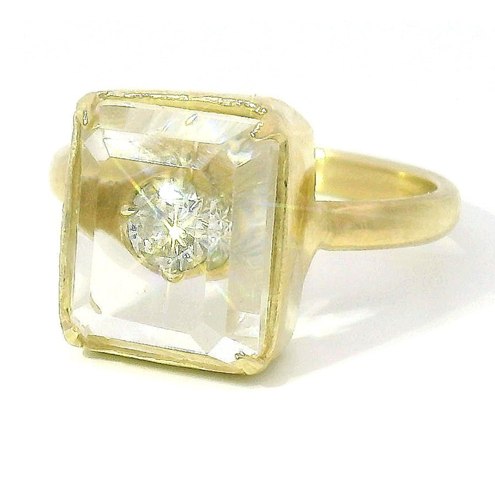 Diamond & Rock Crystal Fashion Ring - "Mirrored Treasure"
