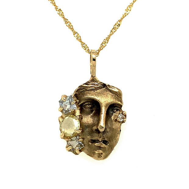 Sapphire & Yellow Gold Necklace - "Mirrors & Masks"