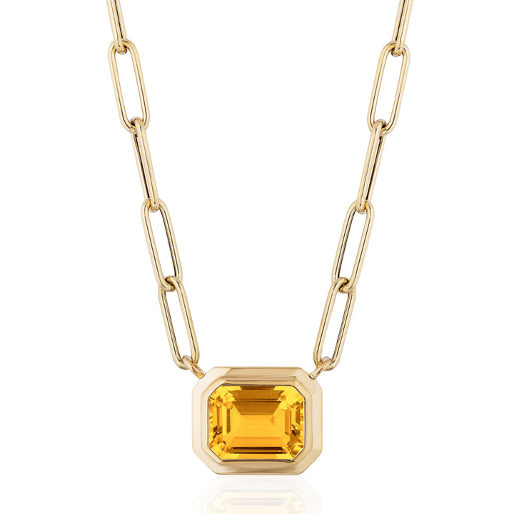 Emerald-Cut Citrine Paperclip Necklace - "Manhattan"