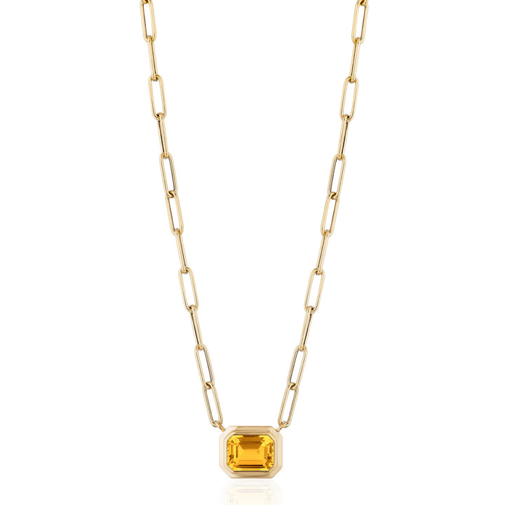 Emerald-Cut Citrine Paperclip Necklace - "Manhattan"