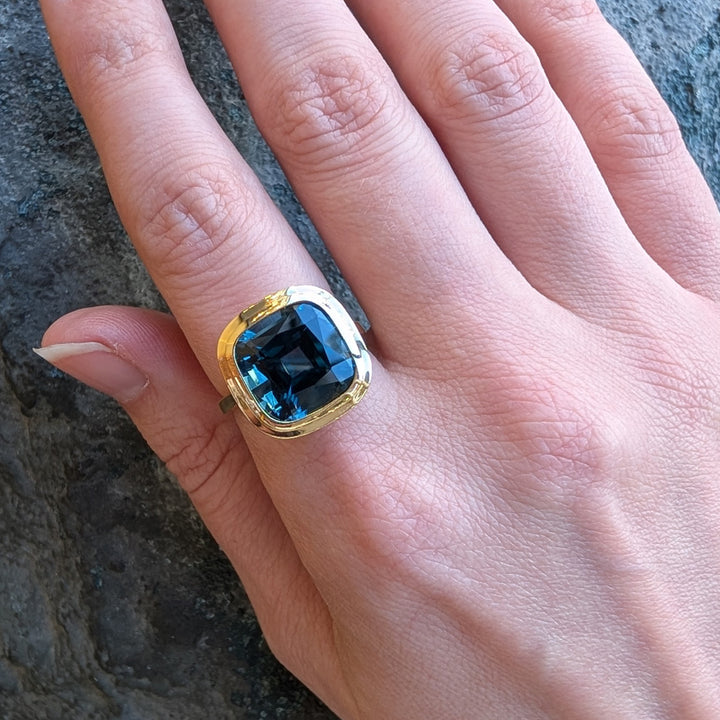Cushion-Shaped London Blue Topaz Ring - "Manhattan"