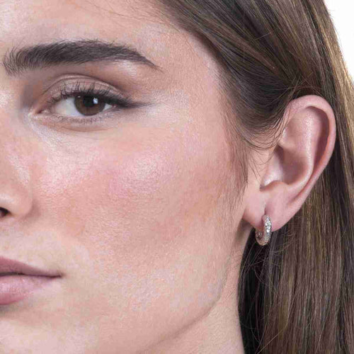 Small Sterling Silver Lava Huggie Hoops - "Round Lava"