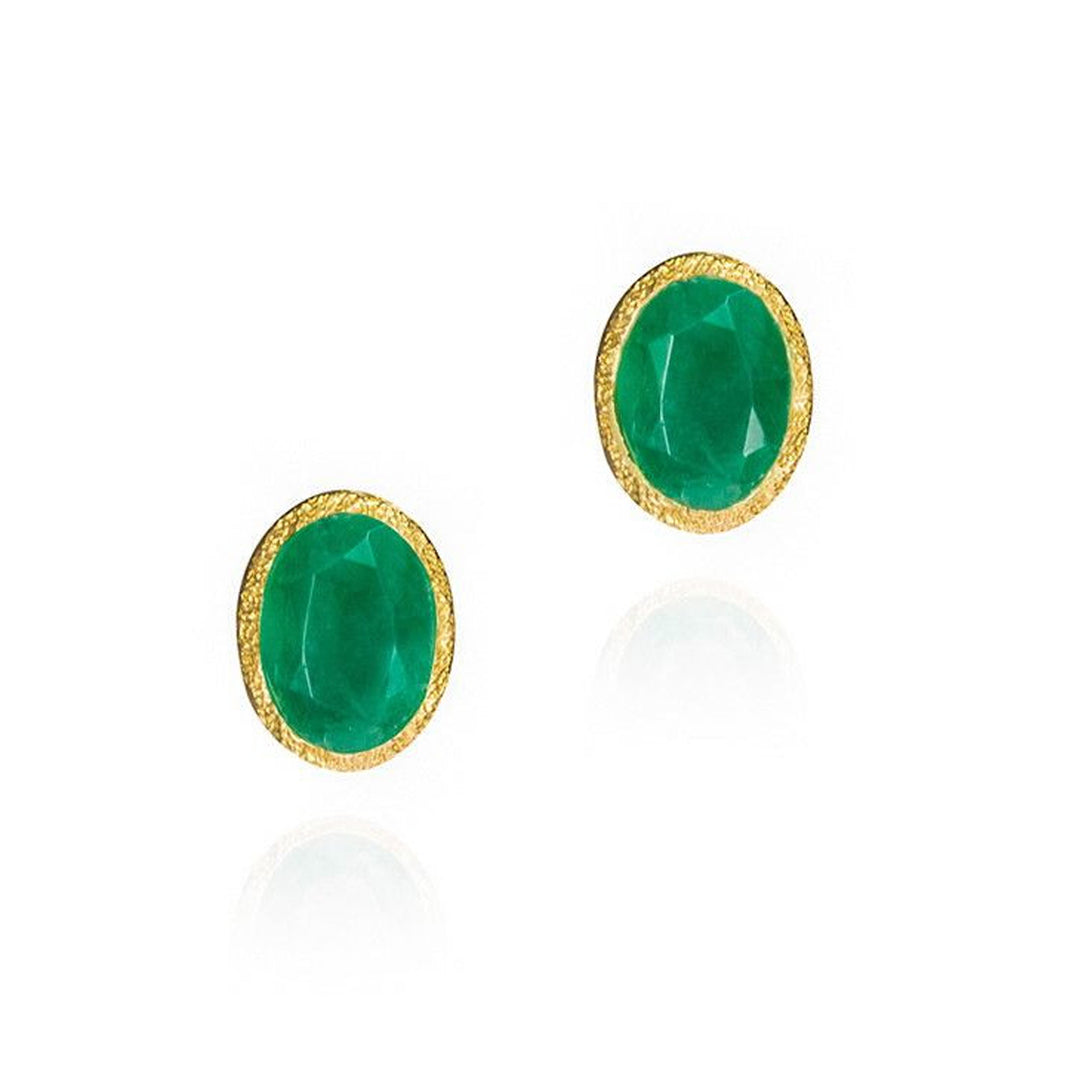 Green emerald stud earrings with friction post closure