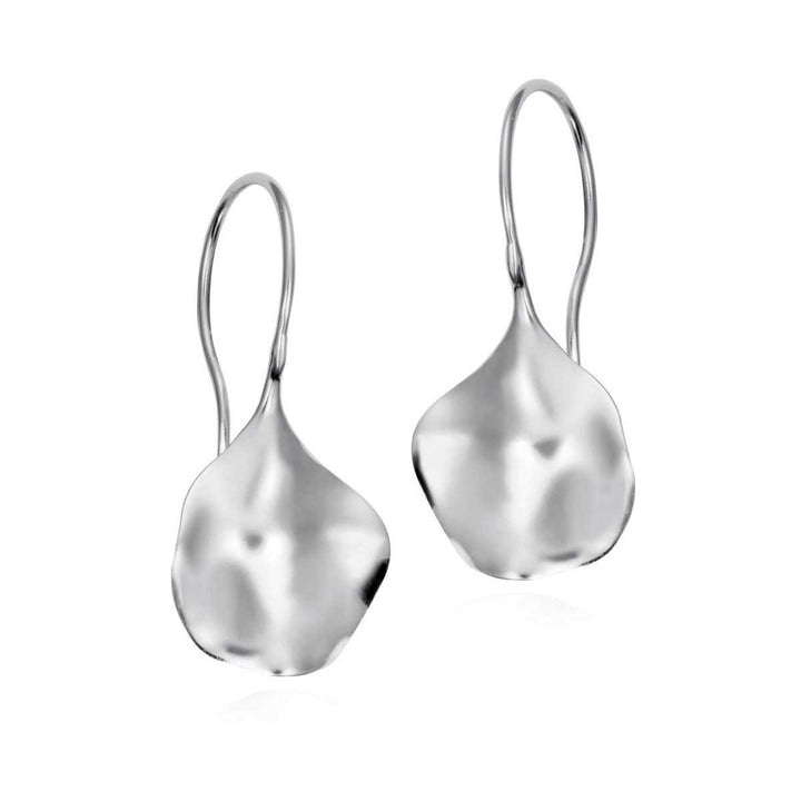 Sculptural sterling silver drop earrings by Jorge Revilla with rhodium plating