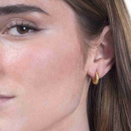 Small Sterling Silver & Gold Vermeil Lava Huggie Hoops - "Round Lava"