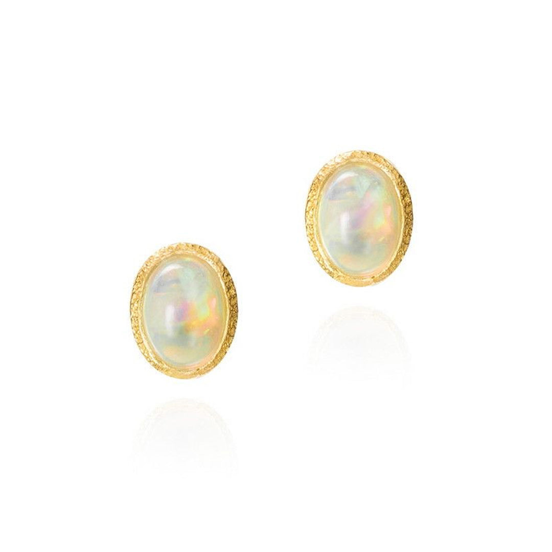 Iridescent opal stud earrings with friction post closure