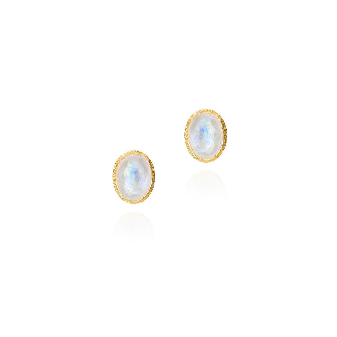 Rainbow Moonstone Stud Earrings in Gold Vermeil - "Zen"