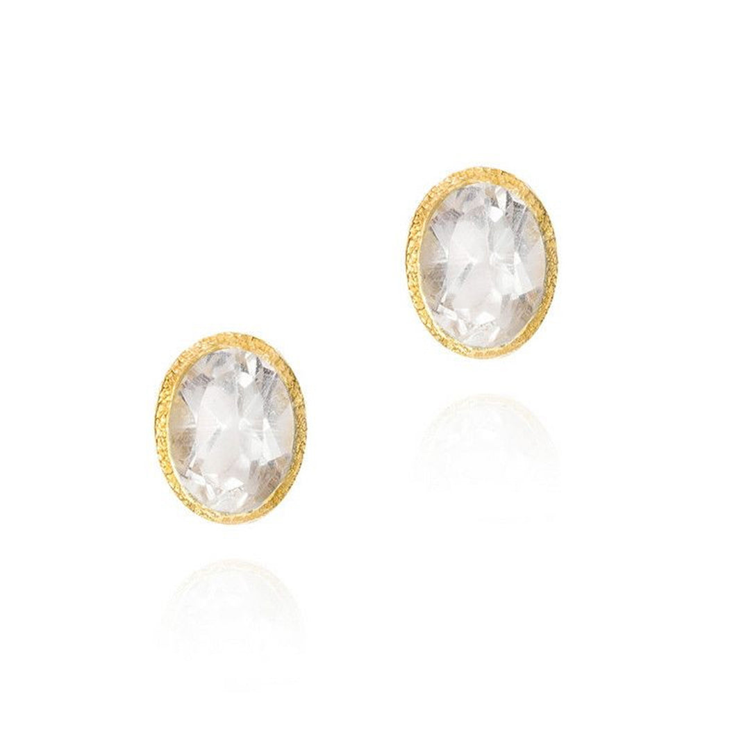 Zen Collection oval white topaz stud earrings in gold vermeil