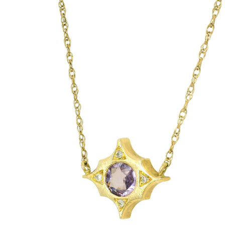 Purple Sapphire & Diamond Gold Necklace – “Violet Meridian”