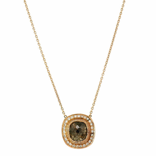 Rose-Cut Diamond Rose Gold Necklace – “Rose Cipher”