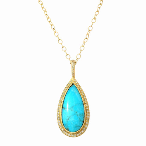 Gold Kingman Turquoise & Diamond Necklace – “Desert Reliquary”