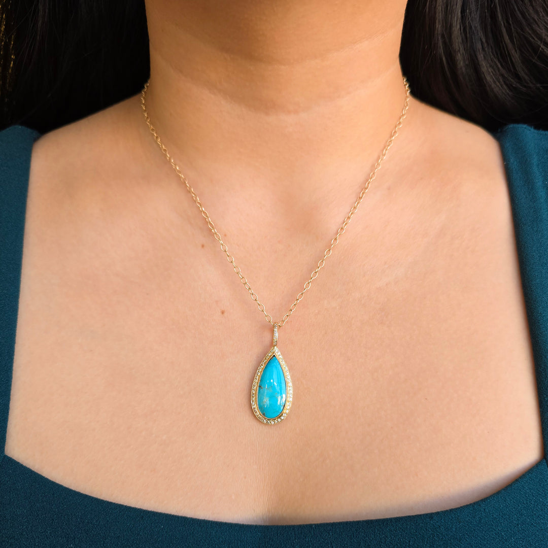 Desert Reliquary Kingman turquoise necklace in 14K yellow gold worn
