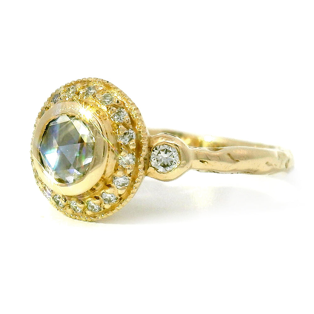 Rose Cut Diamond Halo Engagement Ring - "Bubble"