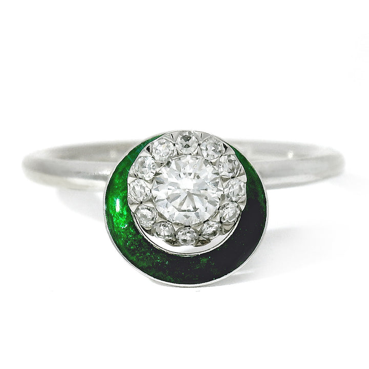 Kinetic Ceramic Halo & Diamond Ring - "Happy Dark Green"