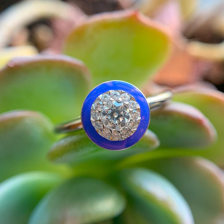 Platinum Ceramic Halo & Diamond Ring - "Happy Periwinkle Blue"