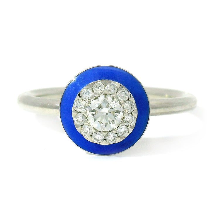 Platinum Ceramic Halo & Diamond Ring - "Happy Periwinkle Blue"