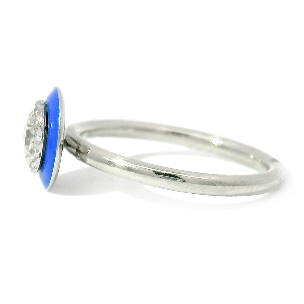 Platinum Ceramic Halo & Diamond Ring - "Happy Periwinkle Blue"