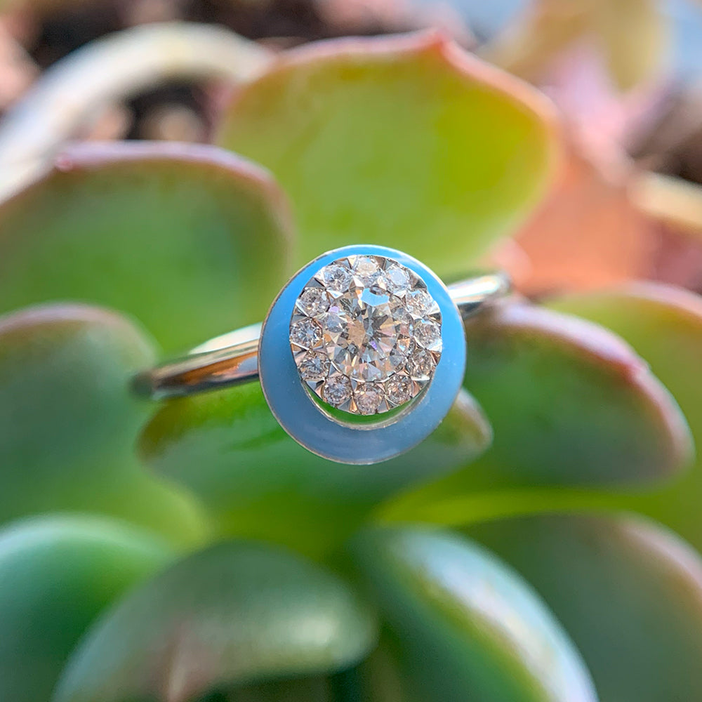 Kinetic Ceramic Halo & Diamond Ring - "Happy Baby Blue"