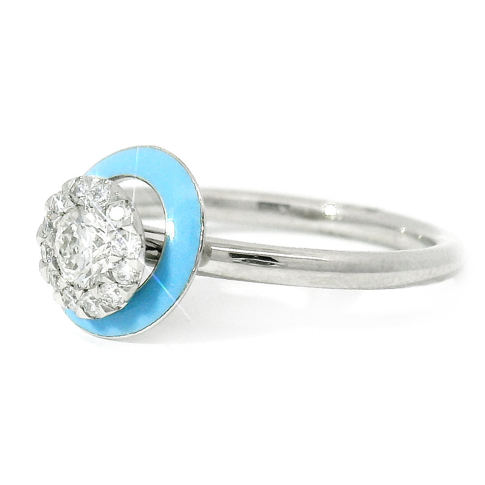 Kinetic Ceramic Halo & Diamond Ring - "Happy Baby Blue"