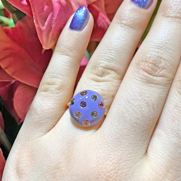 Montana Sapphire and Enamel Ring - "Purple Polka Dot"