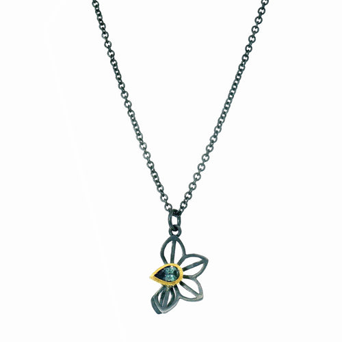 Montana Sapphire Necklace in Silver & Gold - "Spring Anise"