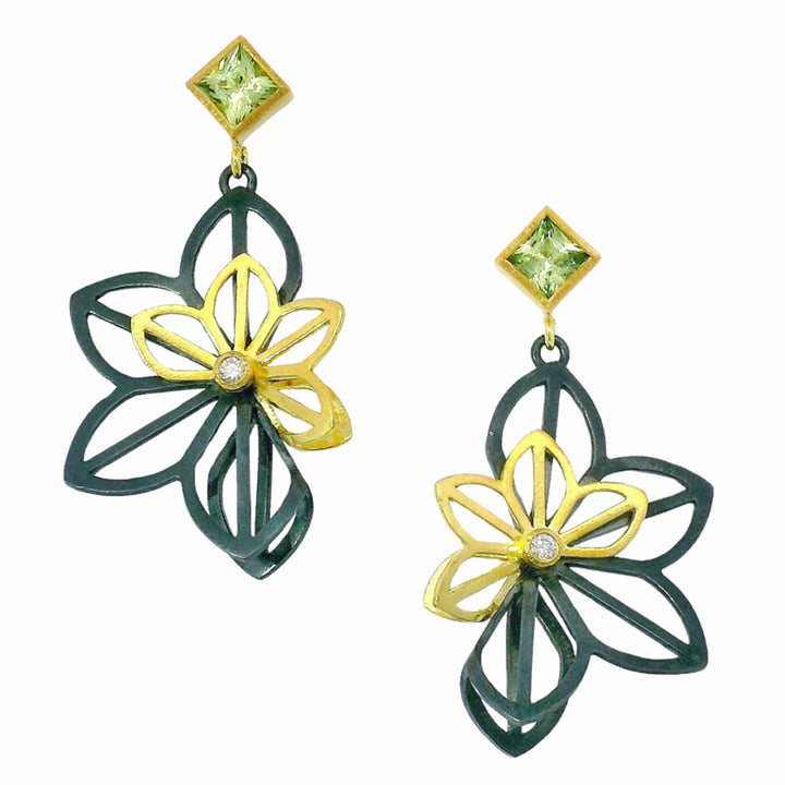 Green Montana Sapphire and Diamond Fold Earrings - "Green Anise"