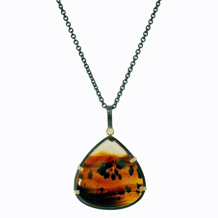 One-of-a-Kind Montana Agate & Diamond Necklace - "Tigress"
