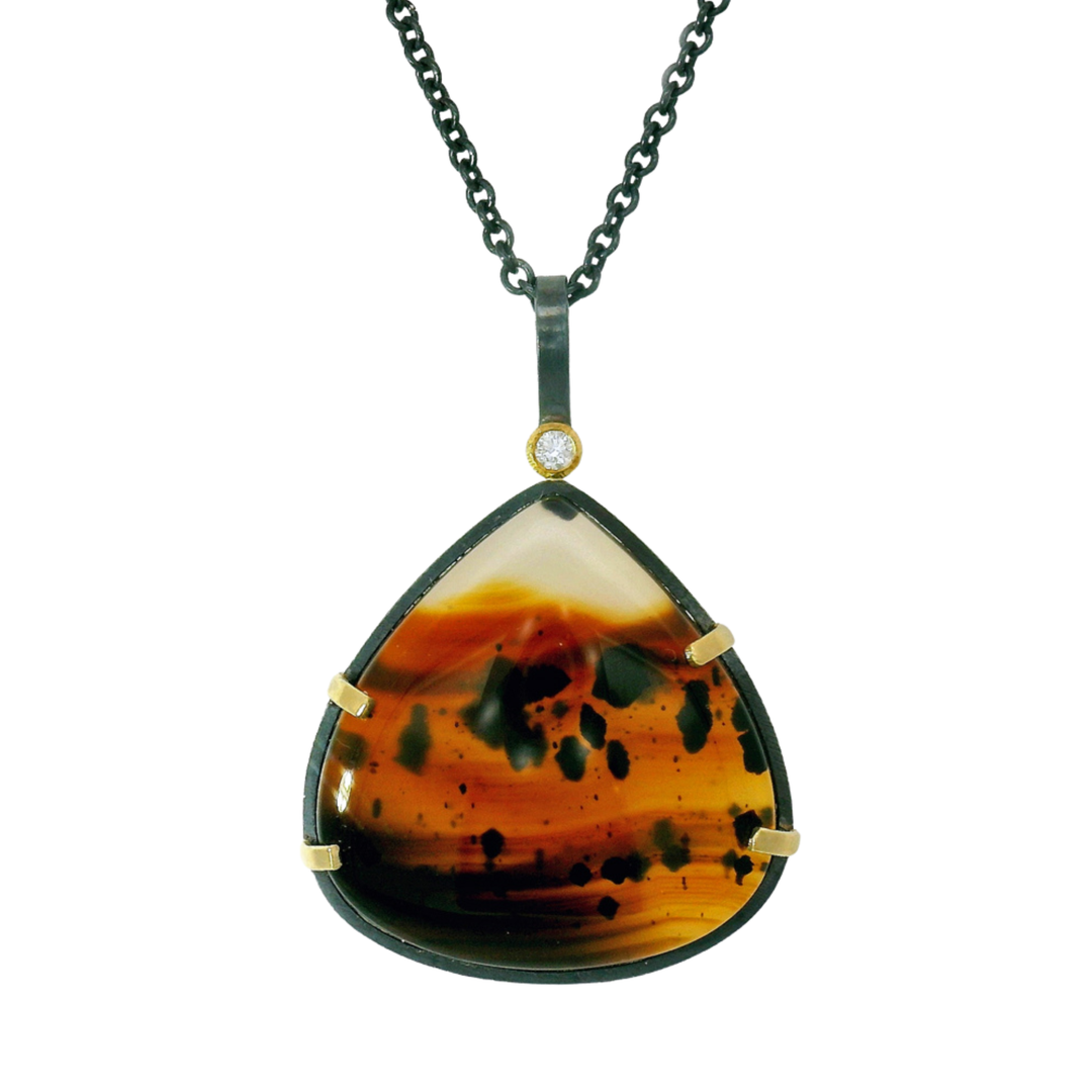 One-of-a-Kind Montana Agate & Diamond Necklace - "Tigress"