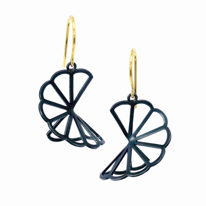 Nimbus cloud earrings in oxidized sterling silver and 18K gold French wire