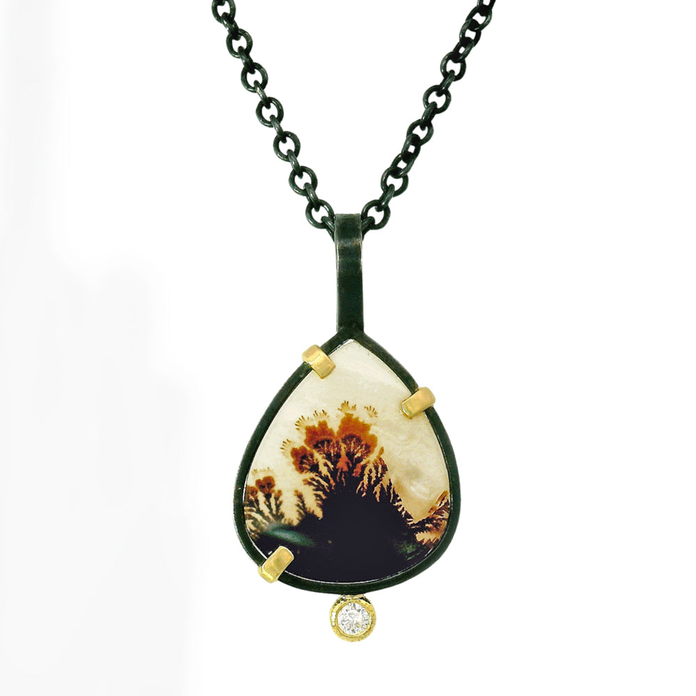 One-of-a-Kind Dendritic Agate & Diamond Necklace - "Desert Rose"
