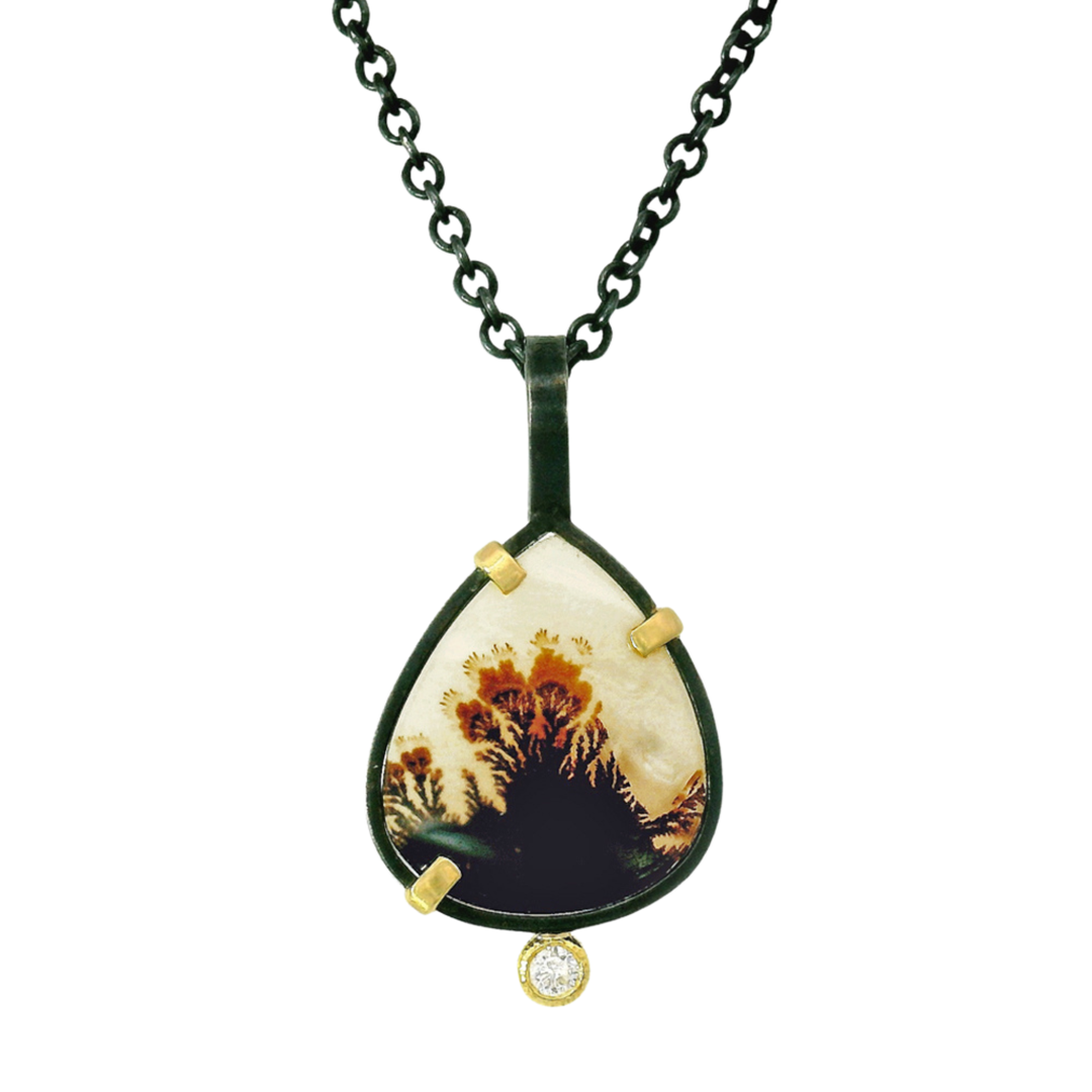 One-of-a-Kind Dendritic Agate & Diamond Necklace - "Desert Rose"