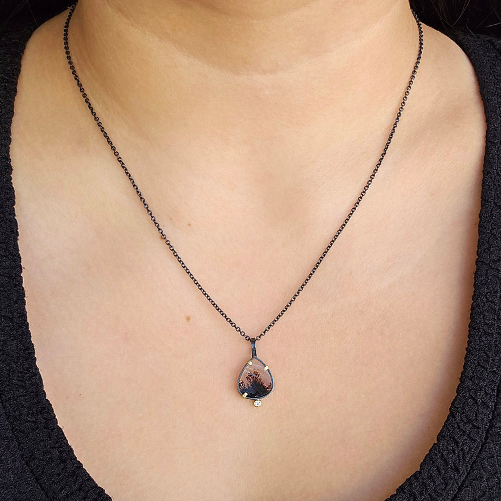 One-of-a-Kind Dendritic Agate & Diamond Necklace - "Desert Rose"