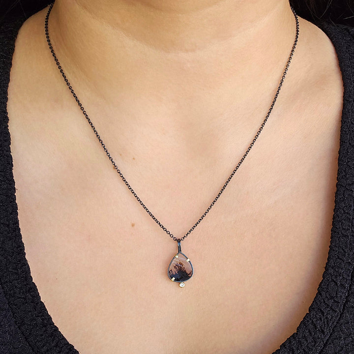One-of-a-Kind Dendritic Agate & Diamond Necklace - "Desert Rose"