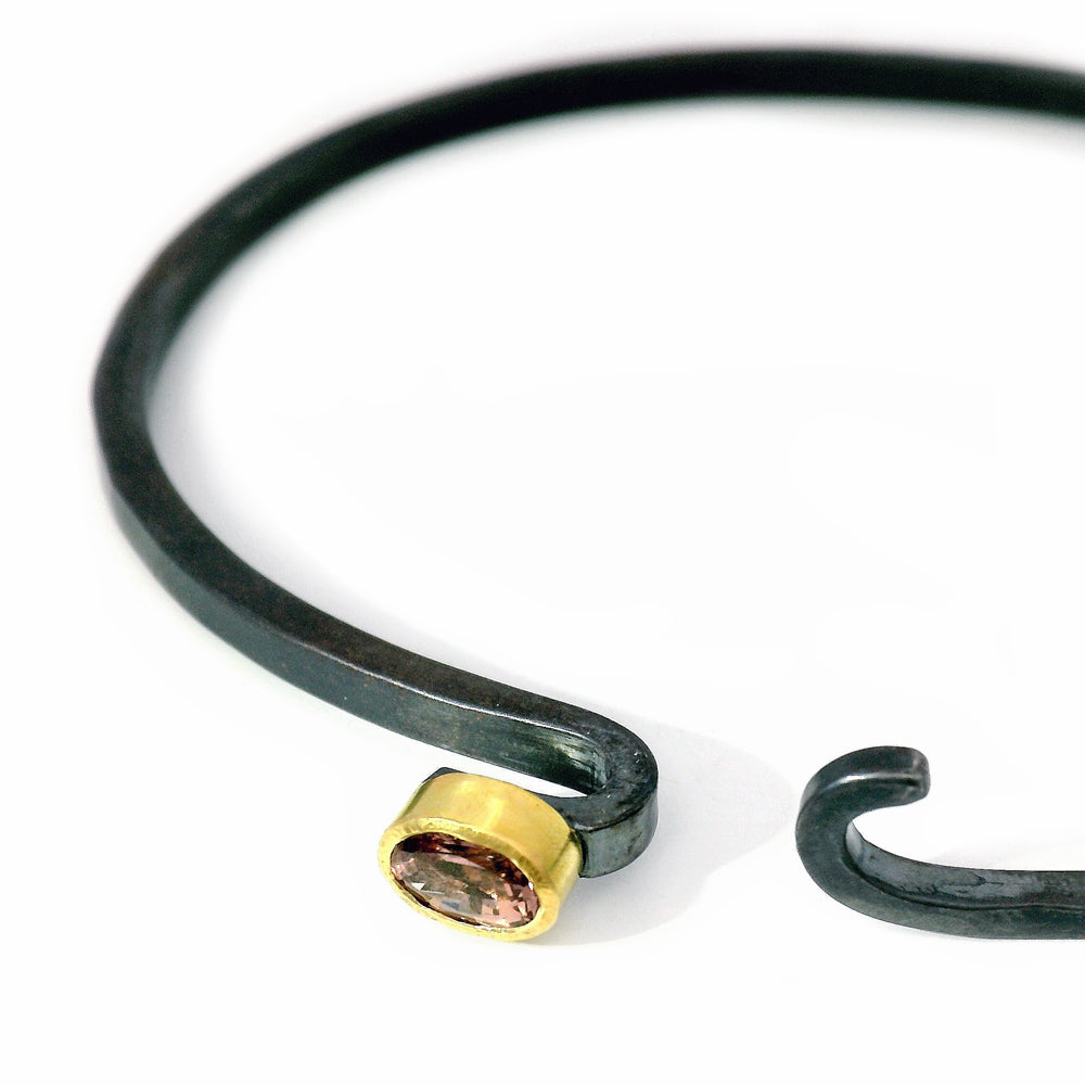 One-of-a-kind sapphire bracelet with spring hook closure and brushed silver finish